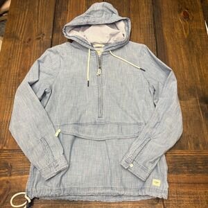 LL Bean Chambray‎ Anorak Hoodie Light Blue Pullover kangaroo Pocket Size Small